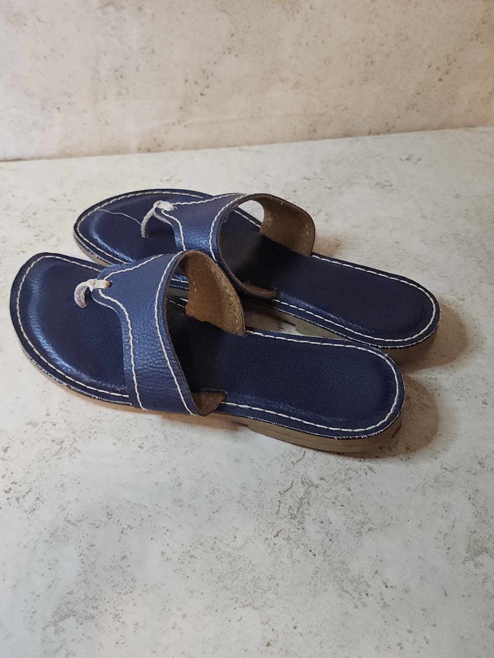 Classic Navy Slide Sandals with Contrast Stitching